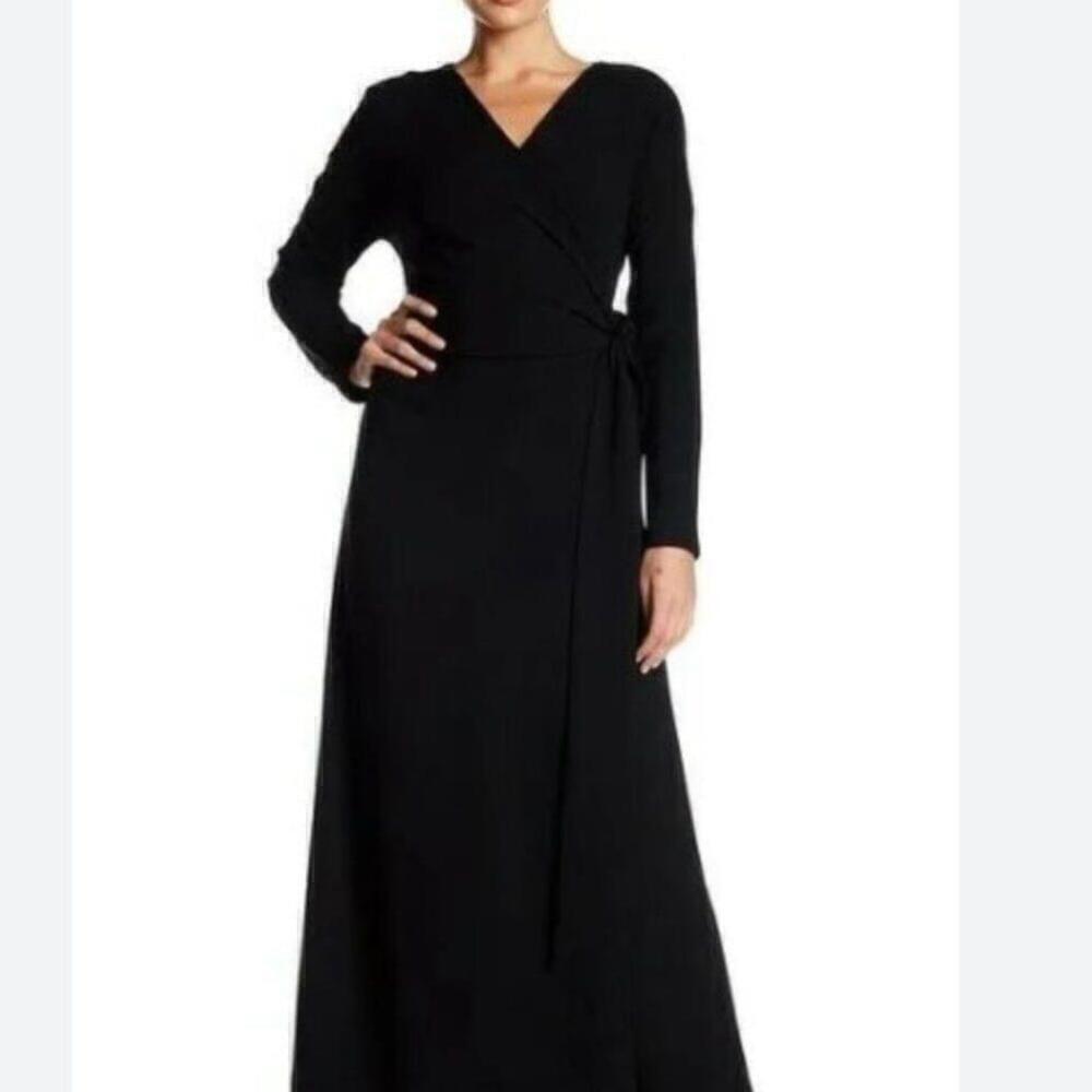 Diane Von Furstenberg Black V Neck Long Sleeve Wrap Maxi Dress Size 0